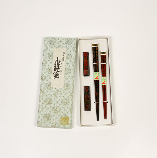 Tsugaru Nuri Lacquerware Couples Chopsticks & Rests Set